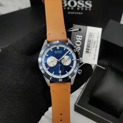 Hugo Boss Santiago Blue Dial Brown Leather Strap Watch